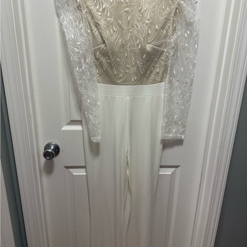 Elegant White and Cream Lace Jumpsuit